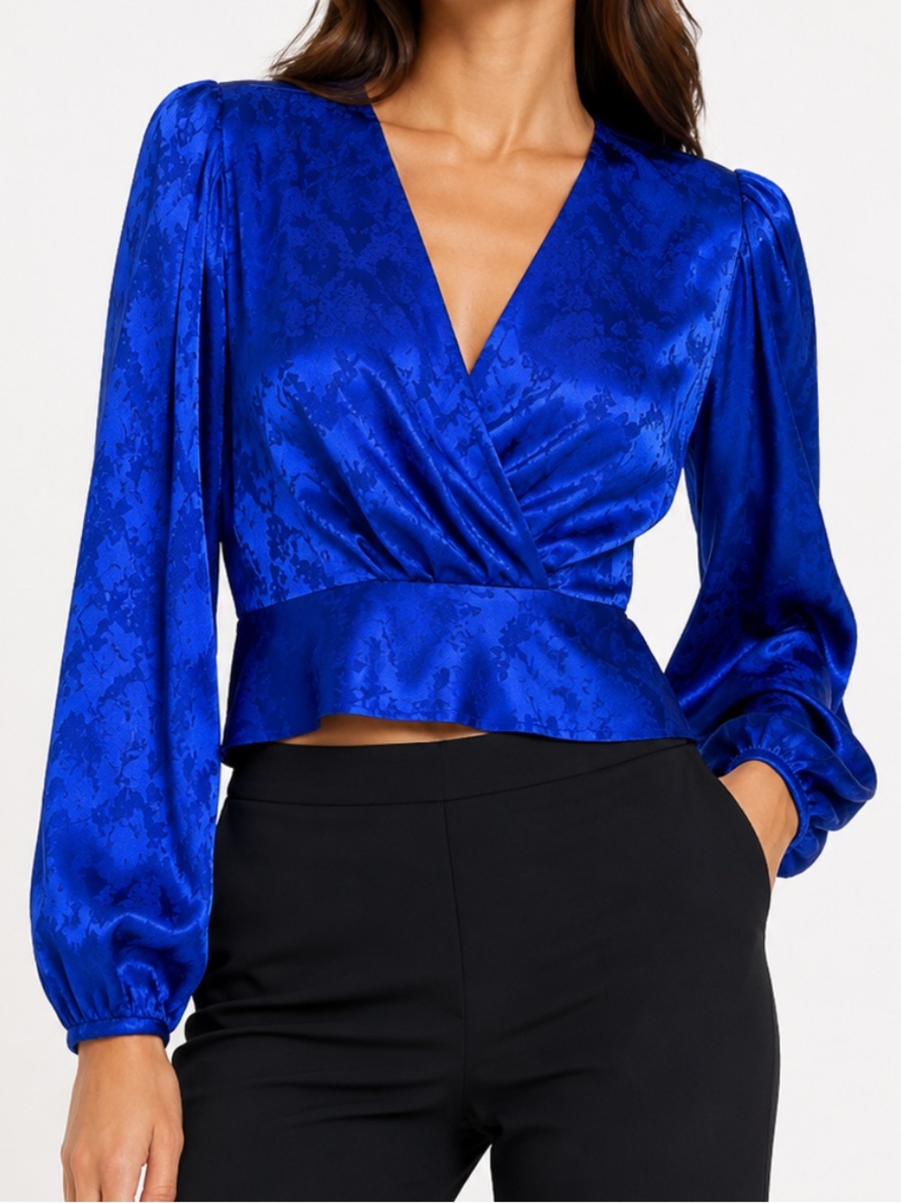 Ronny Kobo - Eugenia Satin Long Sleeve Crop Blouse